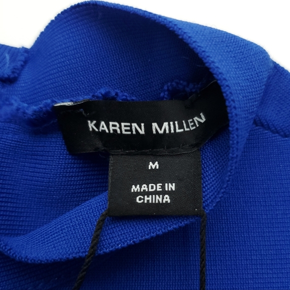 NEW Karen Millen All Over Trimmed Stretch Bandage And Mesh Bodysuit Blue Size M - Picture 2 of 11